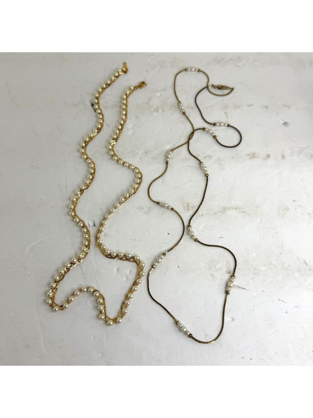 Vintage Gold Tone Multi Strand Imitation Pearl Necklace Statement Chain VTG